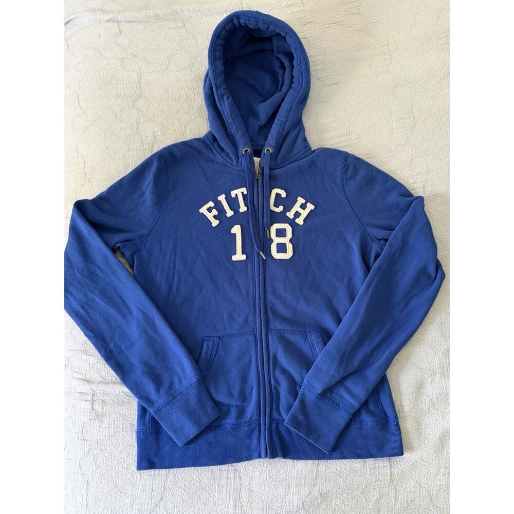 Vintage Abercrombie & Fitch Hoodie Women Large Blue Embroidered Logo 18 Zip‎ Up
